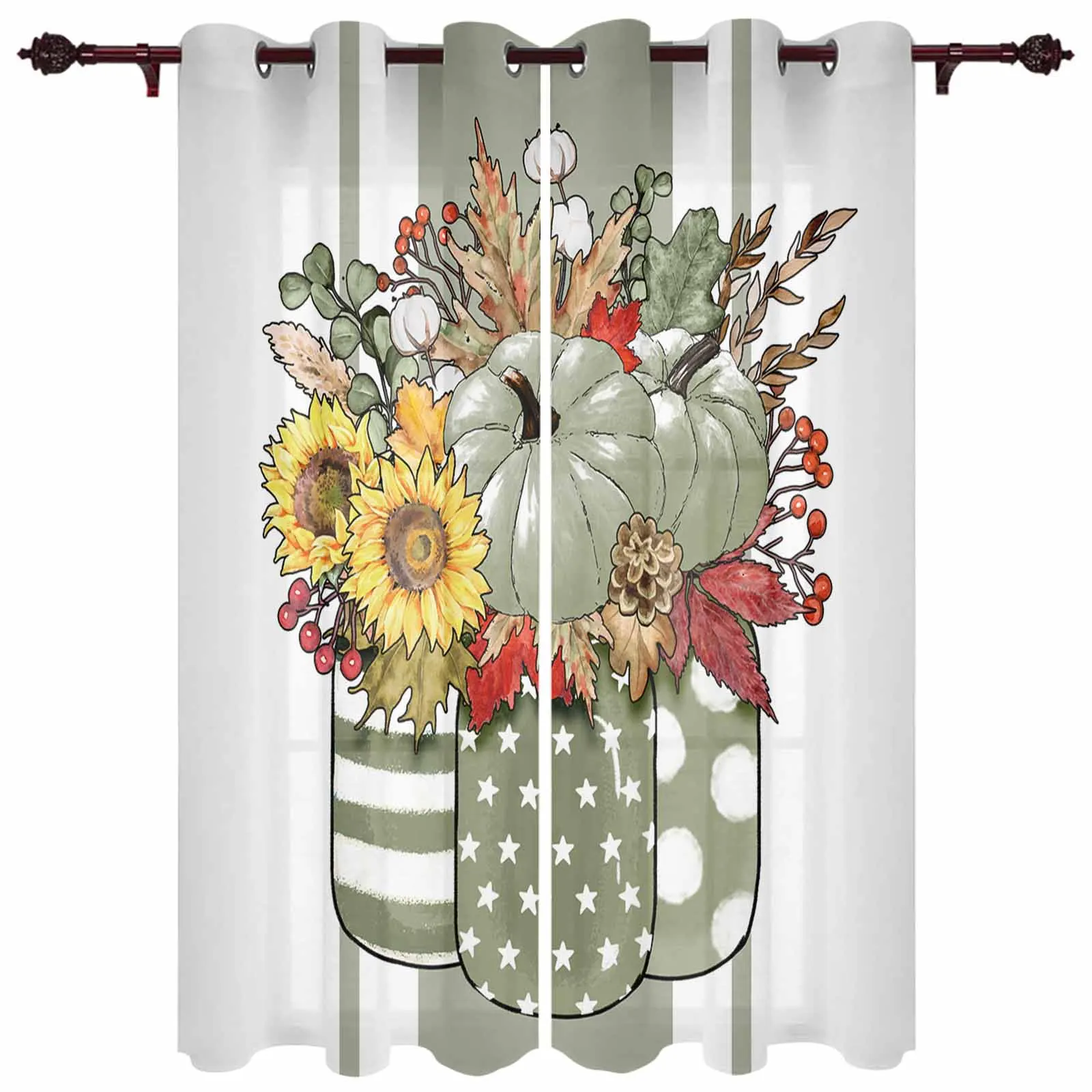 Autumn Maple Leaf Bouquet Modern Window Curtains for Living Room Bedroom Curtain Home Decor Balcony Drapes