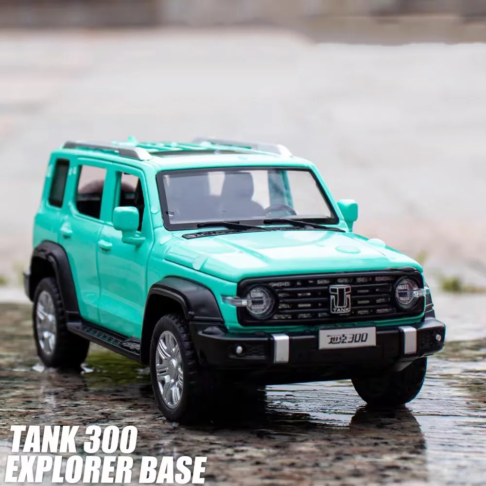 

1/32 Tank 300 Alloy Cars Model Diecasting Toy With Light Music SUV 6 Doors Opened Off-road Vehicle for Children Festival Present