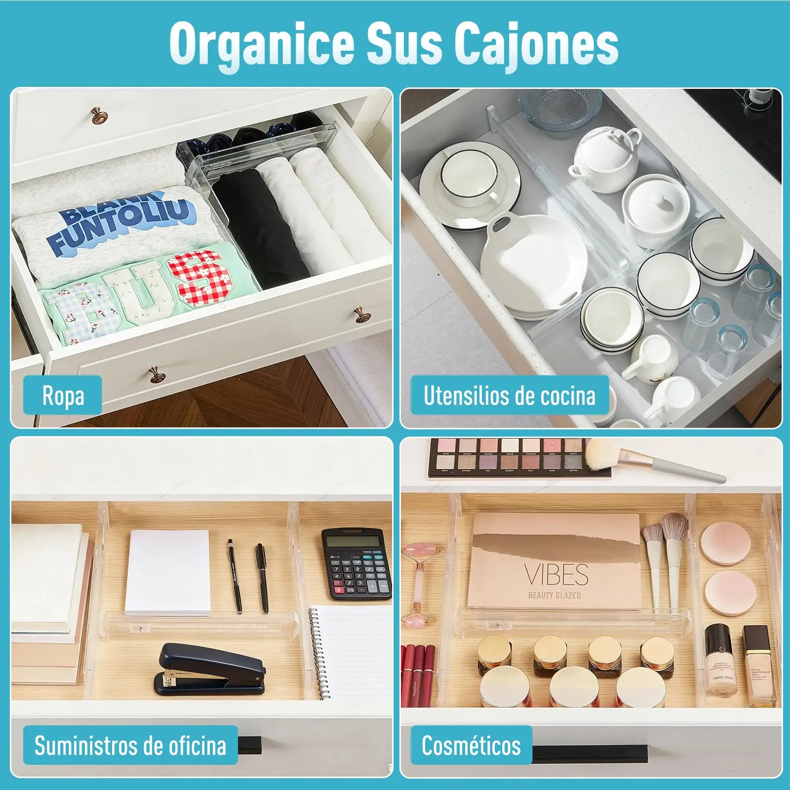 dresser drawer organizers Travelwant Rectangular Plastic Divider and Closet Storage for Lingerie, Bras, Socks, Underwear, Tights, Leggings, Scarves, Ties and much more Adjustable Drawer Organizers 3.2" High