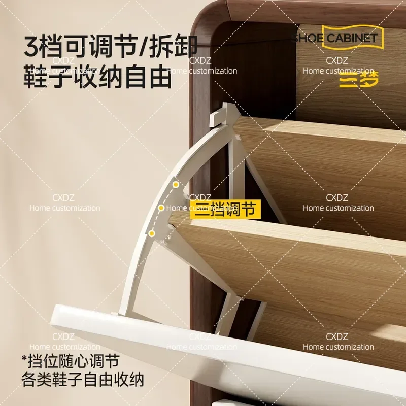 Ultra Thin Solid Wood Tipping Bucket Shoe Cabinet for Entryway Extremely Narrow Wall Mounted Storage Unit Space Saving