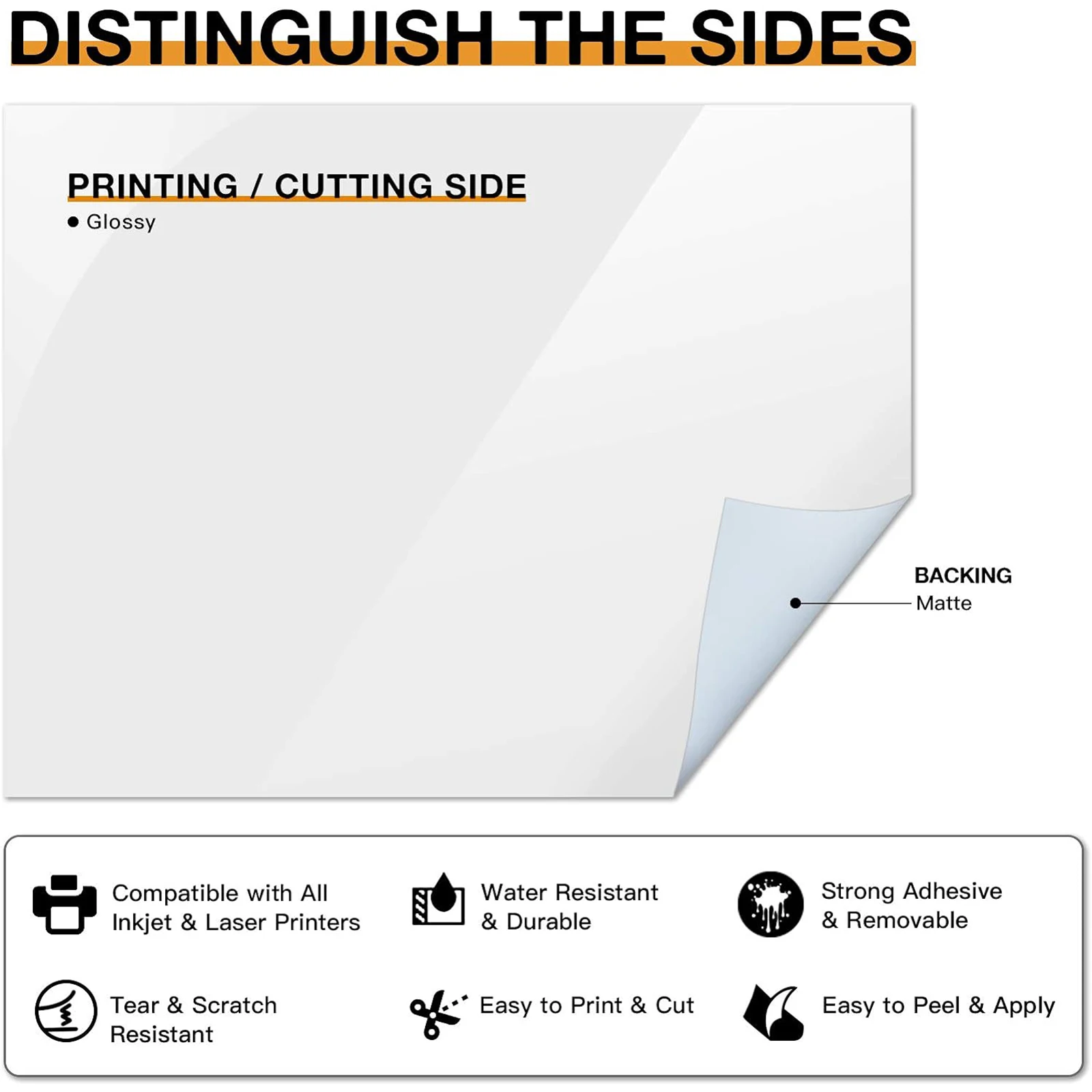 10 fogli di carta adesiva in vinile impermeabile lucido A4 per stampanti a getto d'inchiostro, autoadesiva, 8,3 x 11,7 pollici