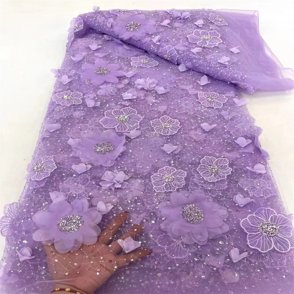 

African High-End Embroidered Fabric Flower 3D Appliqué Embroidery Lace Fabric Women's Dress Fashion Wedding Dress Material xc