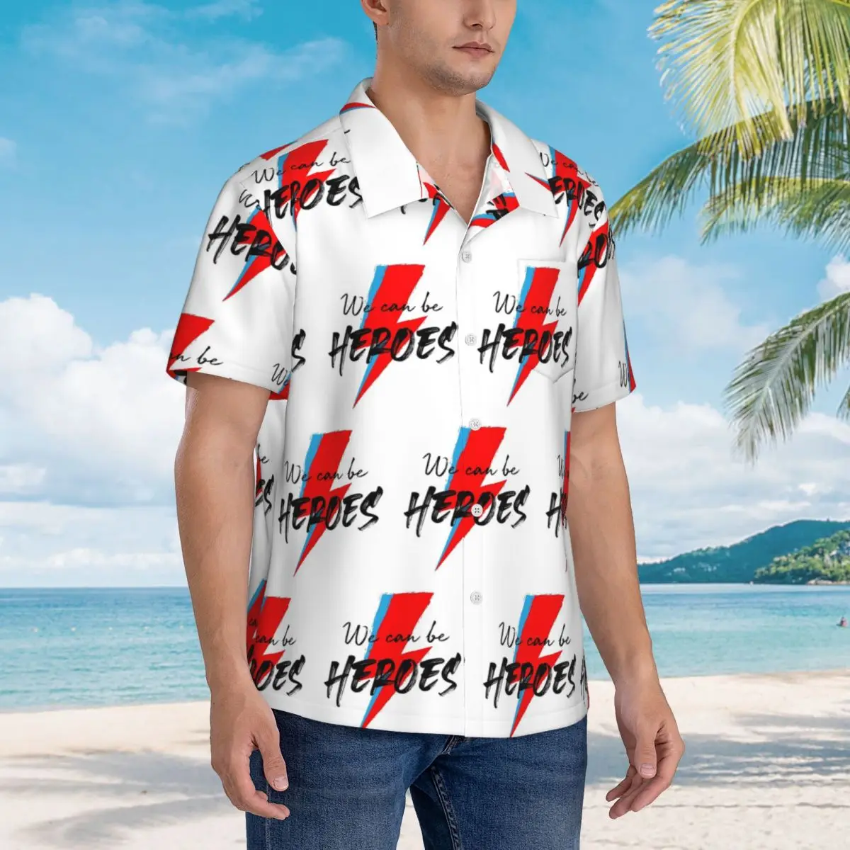 

We Can Be Heroes Bowie Hawaiian Shirts Funny Men Short Sleeve Shirt for Summer Beach Men's Button Tops