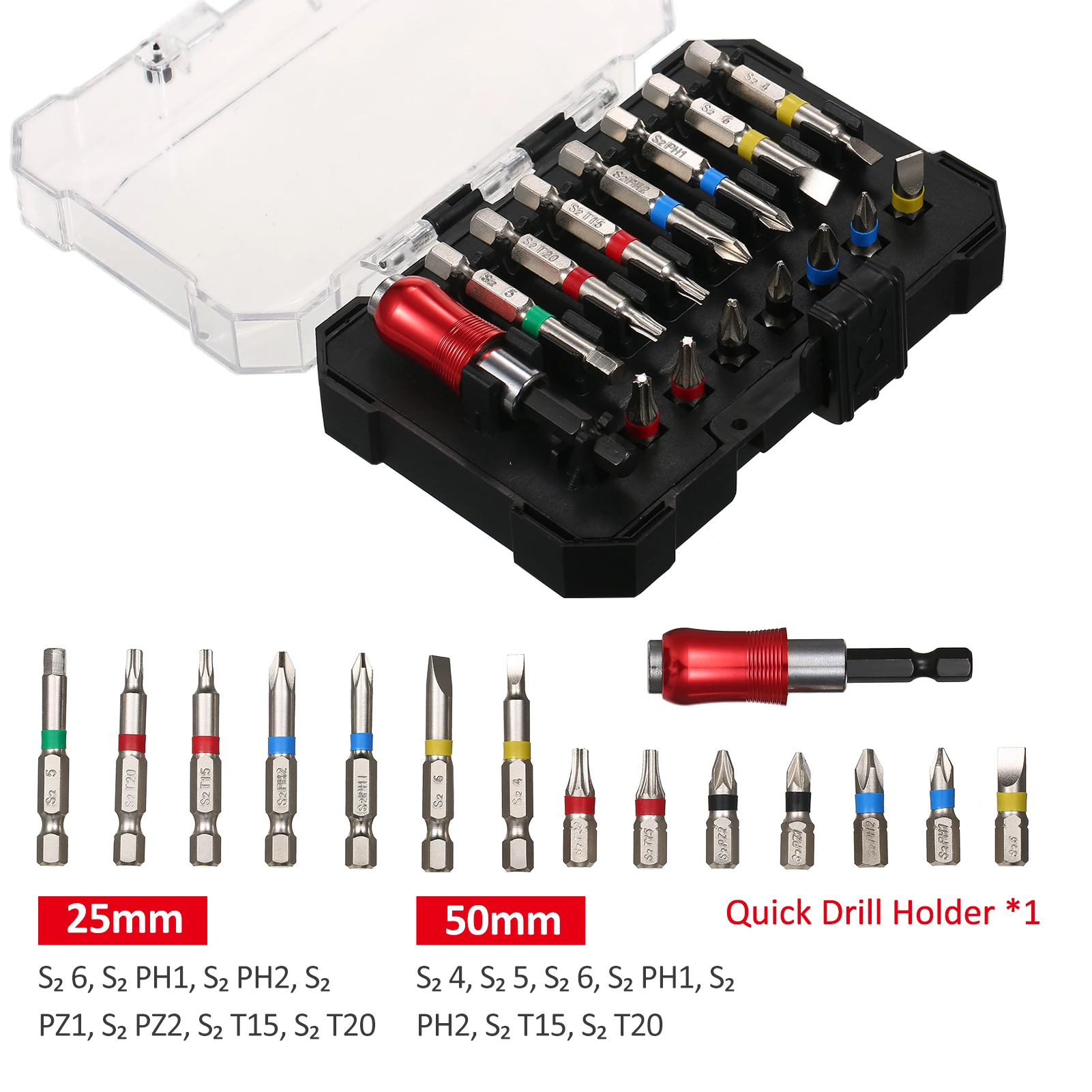 45PCS Impact Grade Drill & Driver Bit Set S2 Steel for Wood/Metal/Steel/Security Screws CE Certified 1/4