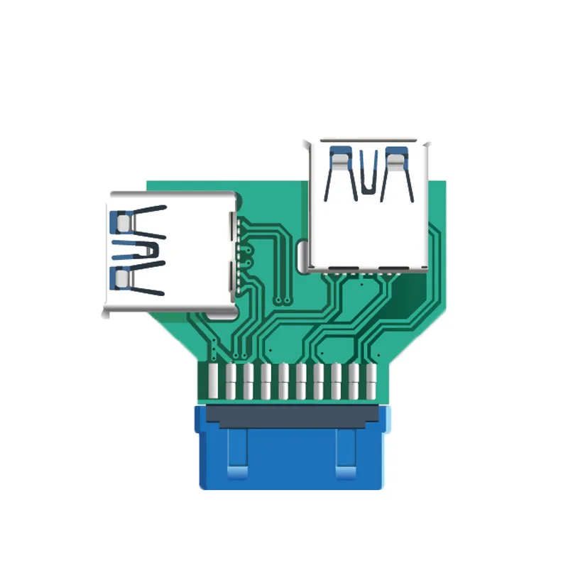Adaptador de placa base hembra USB 3,0, enchufe de 19/20 pines a divisor Dual USB 3.0A, antiinterferencias para transferencia de datos estable