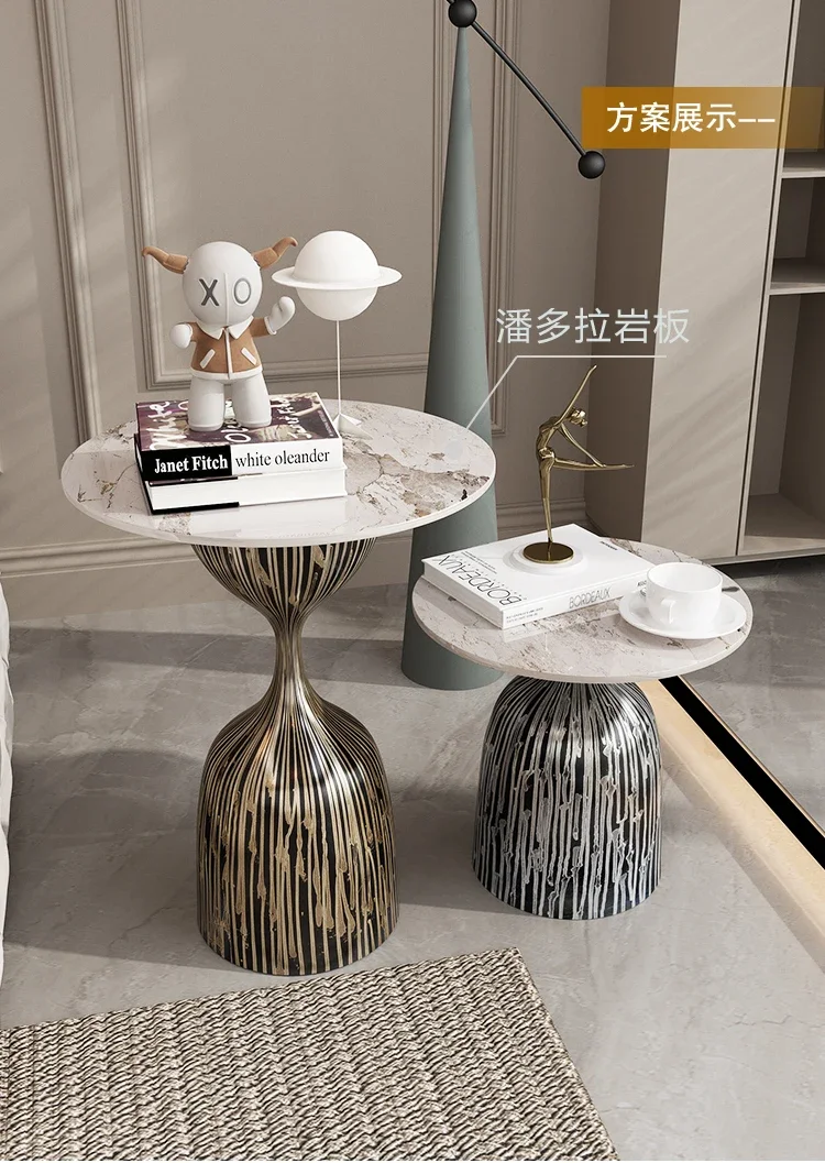 A room side few sofa side household small apartment rock slab round light luxury personalized brushed hand-painted coffee table