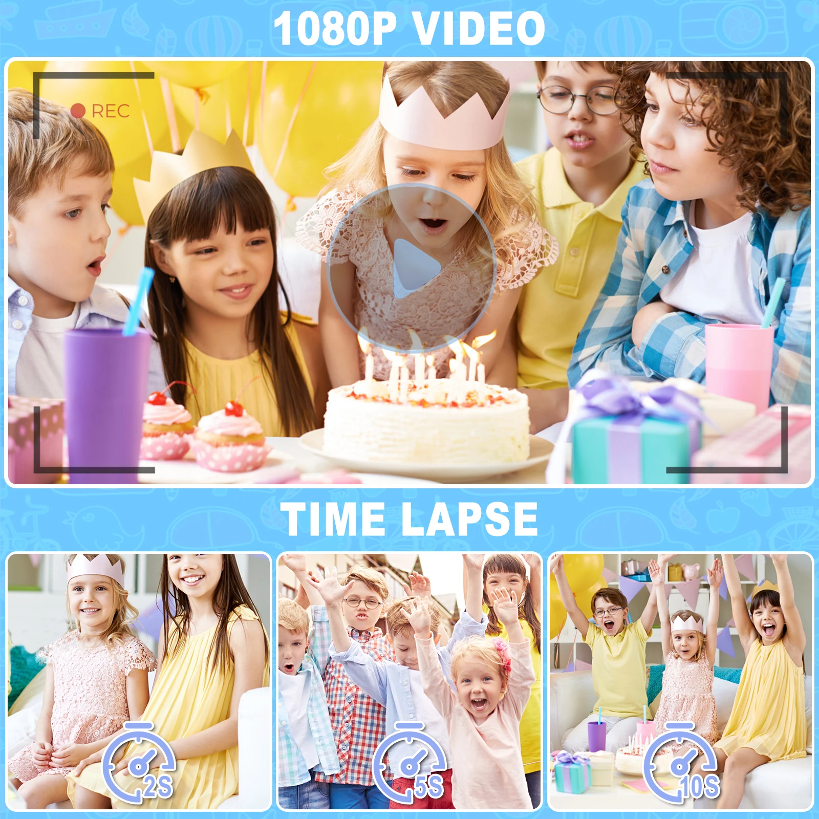 Appareil photo pour enfants, ARNSSIEN 180 °   Appareil photo à objectif rabattable pour enfant, appareil photo numérique LCD IPS 2,4 pouces avec étui en silicone, appareil photo selfie enfant pour 3-10