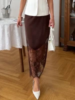 Trendix Women Patchwork Lace Skirts 2025 New High Waist Slim Hollow Out Maxi Skirts Autumn Brown Fashion Party Club Boho Skirt - Image 2