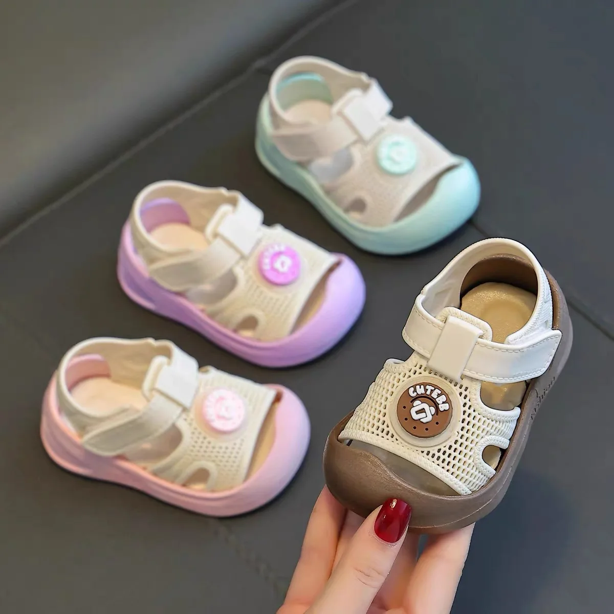 

Children Sandals Summer Kids Soft PVC Beach Water Shoes Toe Protective Little Baby Boys Girls Casual Sport Sandals Pink, Brown