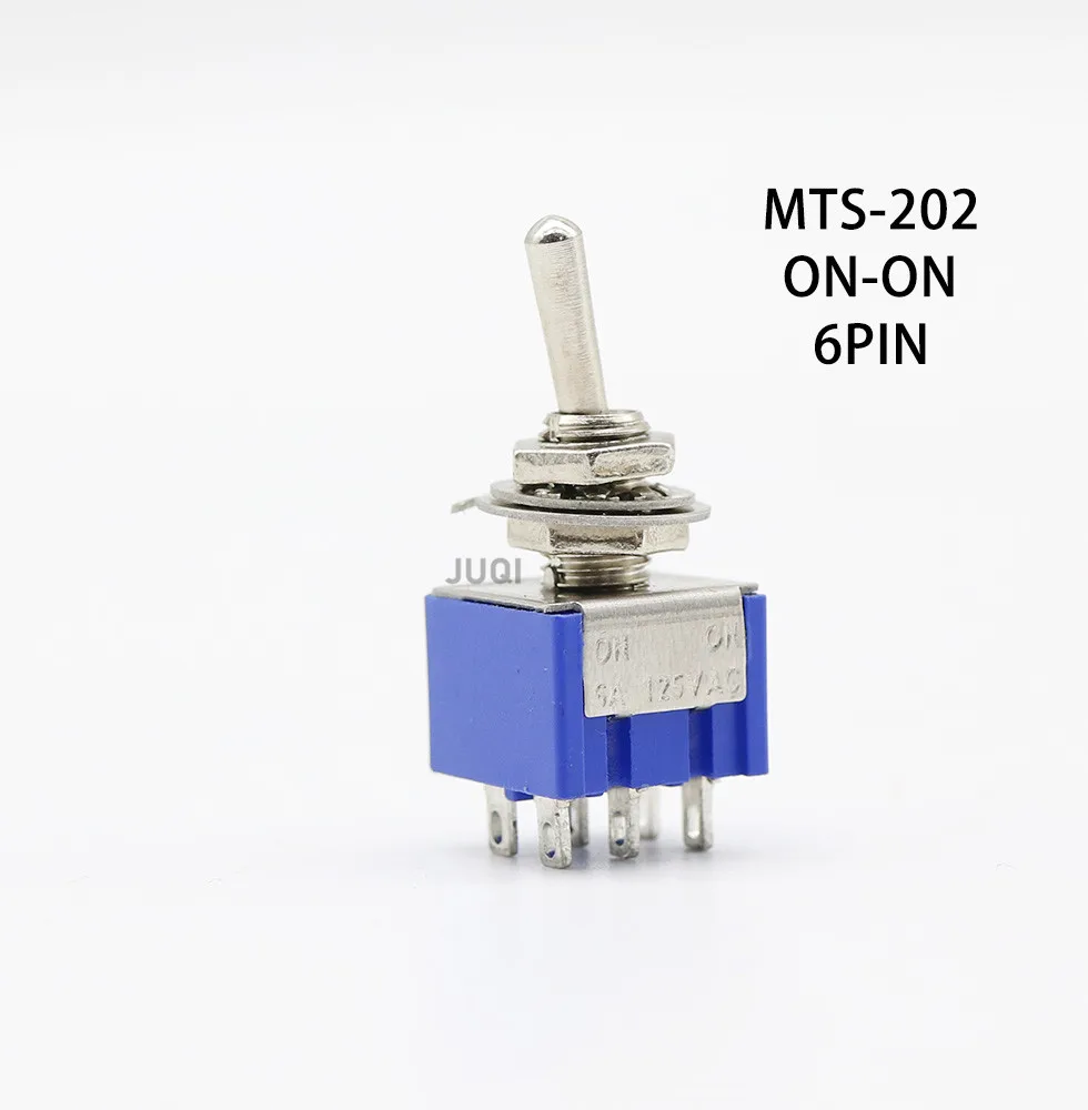 1PCS MTS-102 blue 6MM Mini 3/6PIN 6A 125VAC Toggle Switch 2/3 Position Self locking SPDT ON-OFF -ON Rocker Switch Waterproof Cap