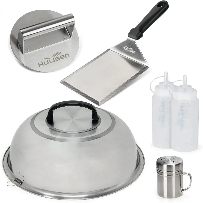 Crushed Burger Kit, Burger Press, 12-Inch Greased Lid, Grill Spatula-Pan Accessory Kit