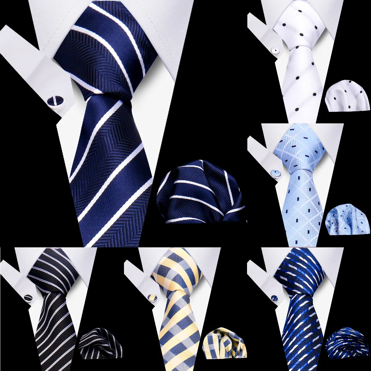 Elegant Classic Ties For Men\'s Gift Set Luxury Striped Necktie Handchief Cufflinks 3 Pcs Business Wedding Party Suit Accessories