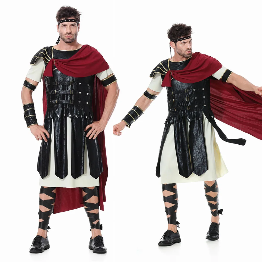 Disfraz Medieval de Caballero Real Romano, Guerrero Espartano, Estilo Gladiador Europeo para Adultos con Capa de Soldado