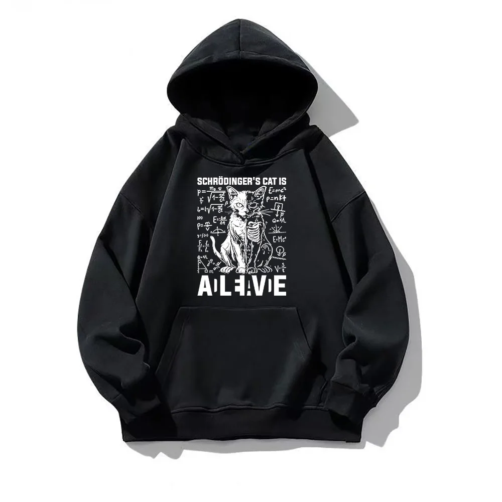 Schrodinger\'s Cat Dead and Alive Physics Hoodie Men Women Aesthetic Sweatshirts Fall Oversized Pullovers Creative Harajuku Hoody