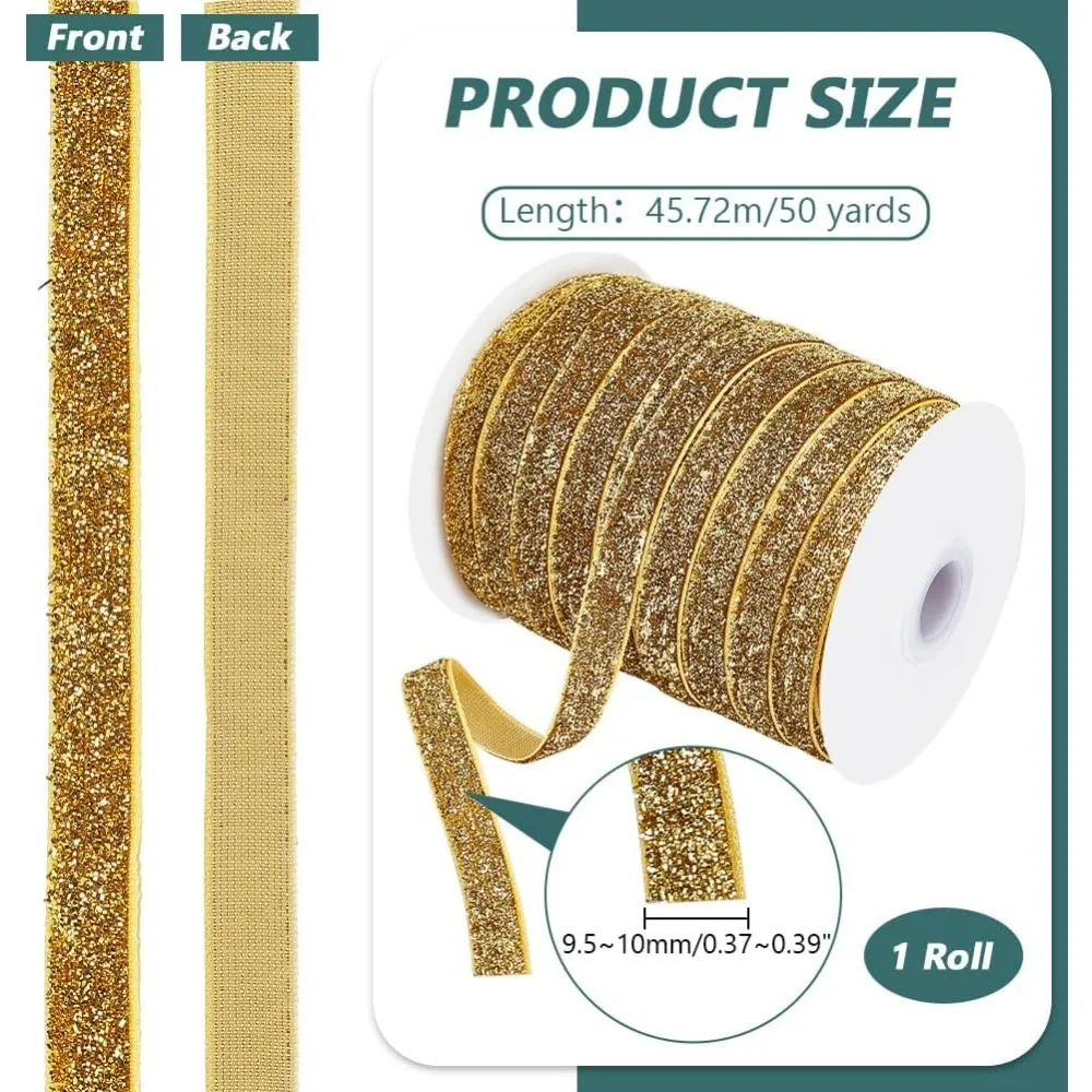 1Roll 50 Yards Metallic Glitter Ribbon Christmas Golden Sparkle Ribbon Decorative Craft Ribbon Single Face Wide Ribbon for Gift