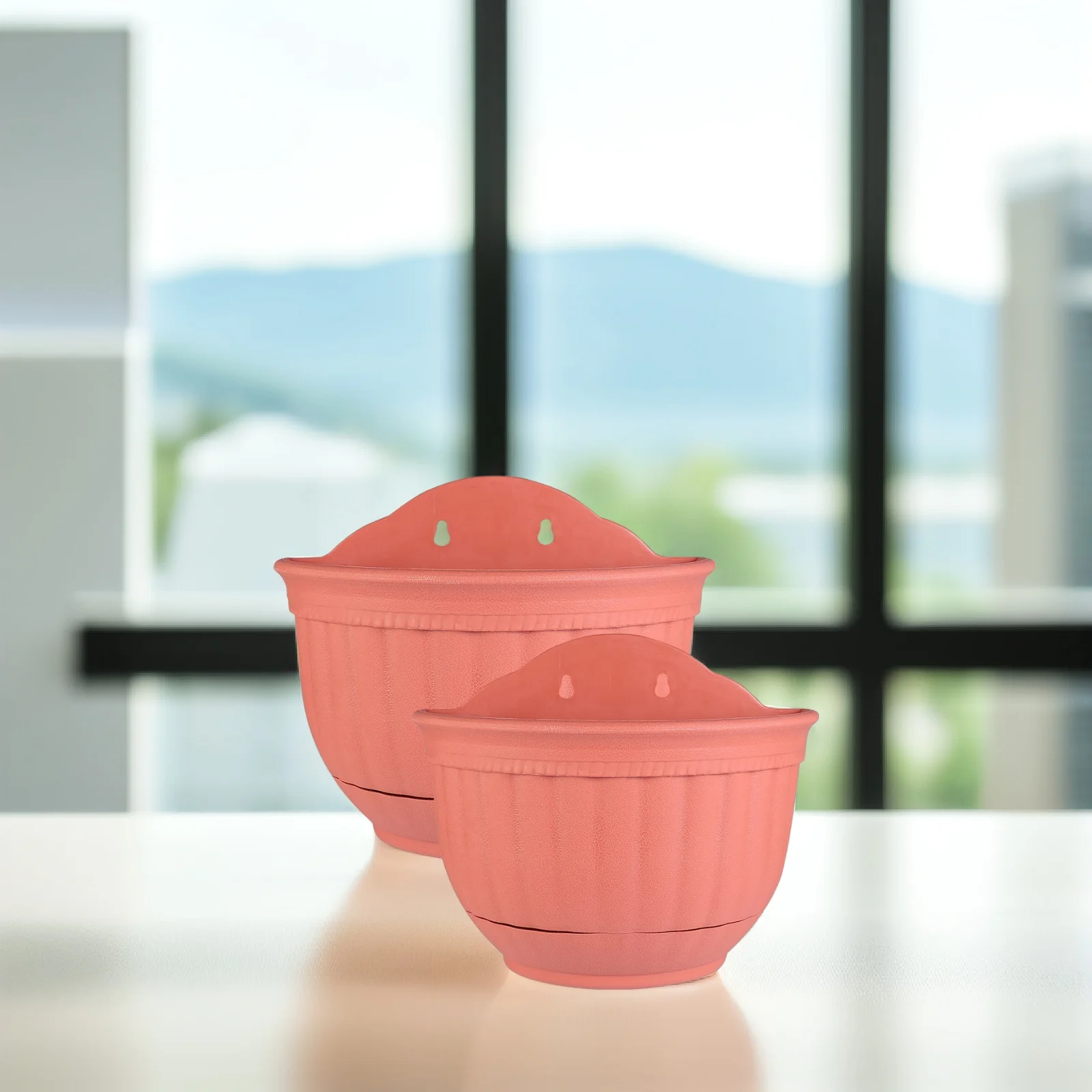

2pcs Round PP Hanging Wall Planter Imitation Flower Pot for Indoor Wall Planter Outdoor Garden Balcony