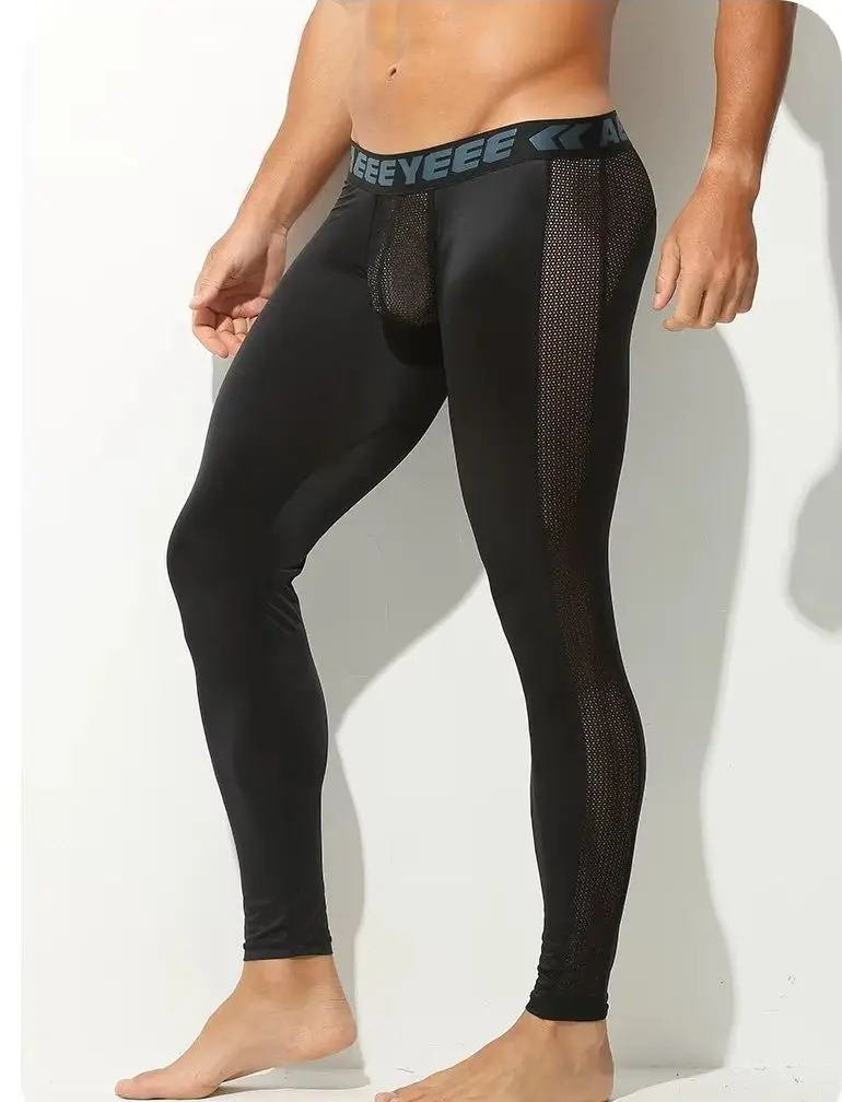 Black unique pants men's leggings single piece tight ultra-thin elastic ice silk fully transparent transparent fitness shorts