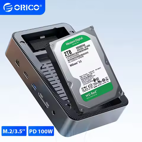 ORICO PD100W Ethernet Docking Station Deck with Dual M.2 NVME SSD Case 3.5 Hard Drive Enclosure Steam Dock 10 in 1 HDMI 4K60Hz