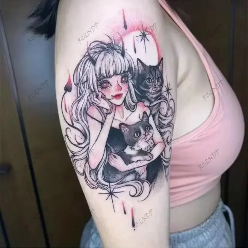 Waterproof Temporary Tattoo Sticker Anime Japanese Double-sided Dark Comics Kawakami Tomie Evil Girl Fake Tatoo for Women Men