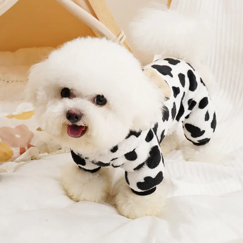 冬の犬服ヒョウフード付きパジャマジャンプスーツ犬フリースオーバーオールトラックスーツ服子犬ロンパースボディスーツチワワ