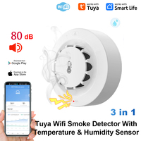 Tuya WiFi Smoke Alarm Temperature And Humidity Detection 3 In1 Fire Protection Smoke Detector Sensor Smart Life Firefighter