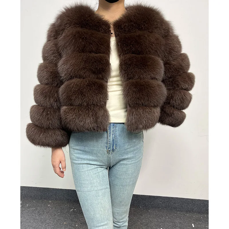 2024 Coffee Natural Real Fox Fur Coat Women Winter Warm Luxury Fur Jacket Detachable Long Sleeve Female Vest Furry clothing