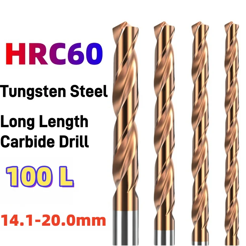 HRC65 60 CNC Carbide Twist Drill Bit 100mm Long Length For Cast Iron Metal Aluminum Hole Machine Tool 14.1-20.0mm 1PCS