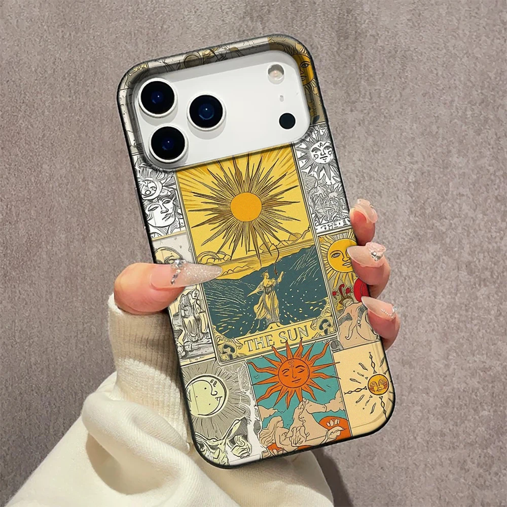 Fashion Tarot Sun Graffiti Morandi Mandala Phone Case For iphone 12 13 14 15 16 17 18 Pro Max Soft TPU Bumper Anti-Scratch Matte