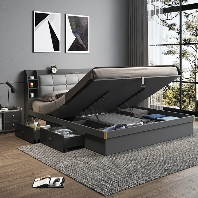 현대 집 간단한 더블 침대 프레임 스토리지 다다미 이탈리아 성인 침대 라이트 럭셔리 Camas De Dormitorio 가구 홈