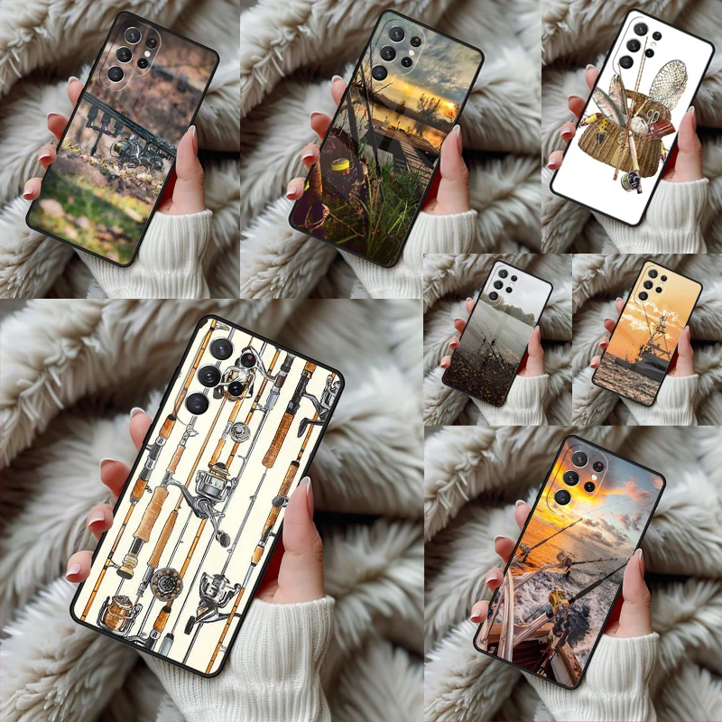 Carp Fish Fishing rod Phone Case For Samsung Galaxy S24 S25 S26 Ultra S22 S23 Plus S21 S20 FE Note10 TPU Cover