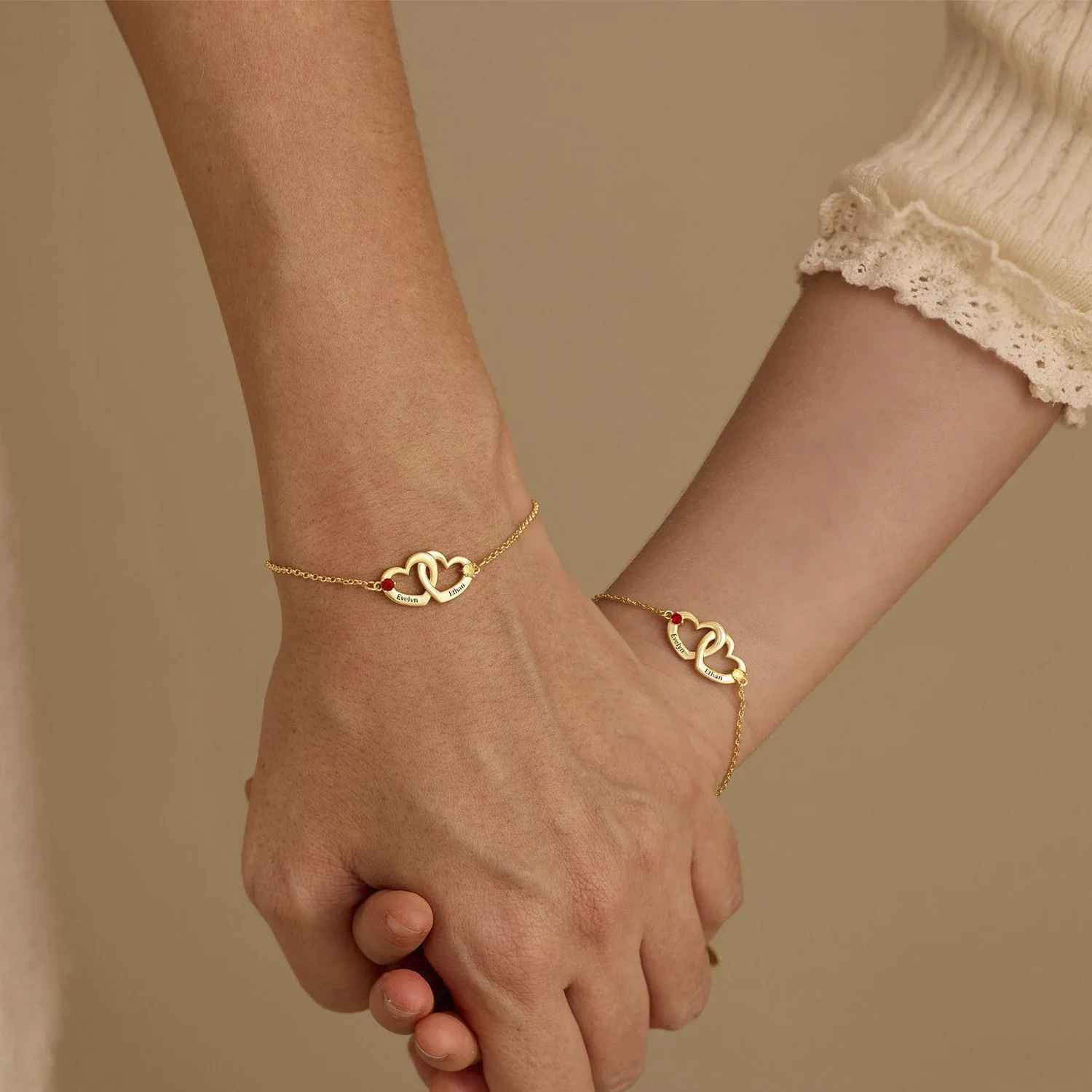 

Custom Heart Name Bracelet Interlocking Heart Bracelet with Birthstone Personalized Bestfriend Gift Mother's Day Gift