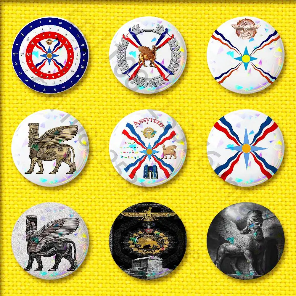 

Assyria Assyrian Colossal Lamassu Flag Badge For 44mm 32mm 58mm 25mm 75mm Round Pin Brooch Insignia Case Collectibles