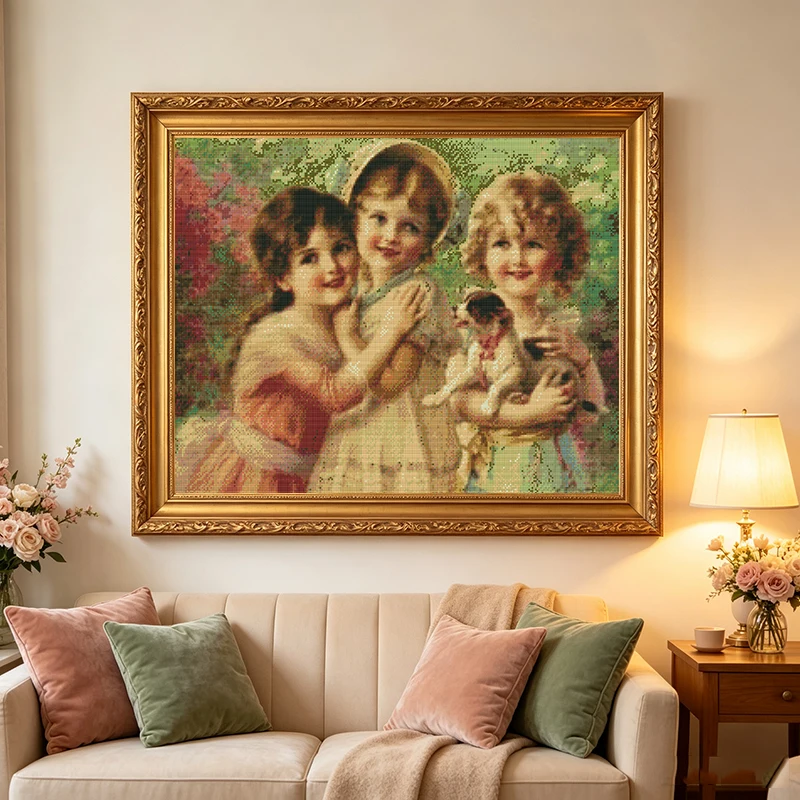 Joy Sunday Printed Cross Stitch Kit Three Little Angels Pattern 11/14/16CT Aida Fabric DMC Thread DIY Embroidery Art Decor Gift