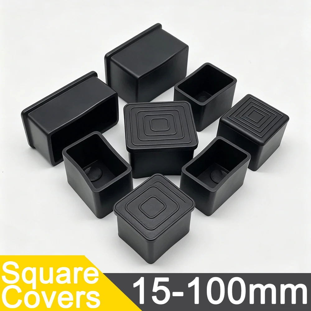Multi Sizes Square Chair Leg Caps 15-100mm Non Scratch Floor Protective Sleeve Anti Slip Rubber Table Stool Foot Pads 2-20Pcs