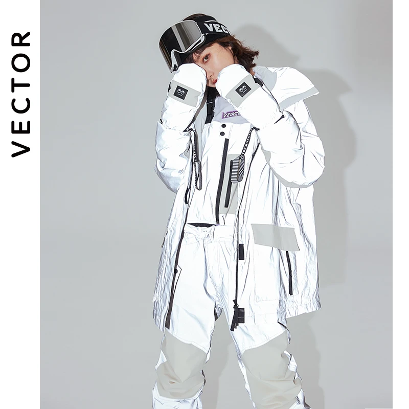 VECTOR Women\'s Warm Ski Suit Hooded Women\'s Men\'s Waterproof Windproof Reflective Ski Snowboard Jacket Outdoor Clothing