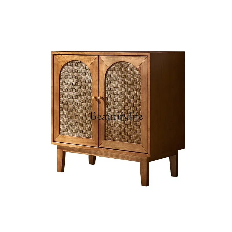 

ld38ld 38Nordic solid wood simple modern locker Japanese rattan entrance cabinet