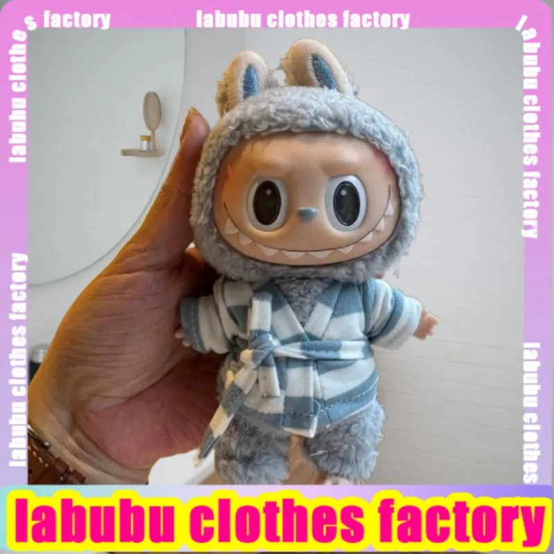 

Labubu V1 V2 V3 Doll Blue Striped Bathrobe, Universal Plush Doll Clothing Fit for All Sizes Labubu Loungewear