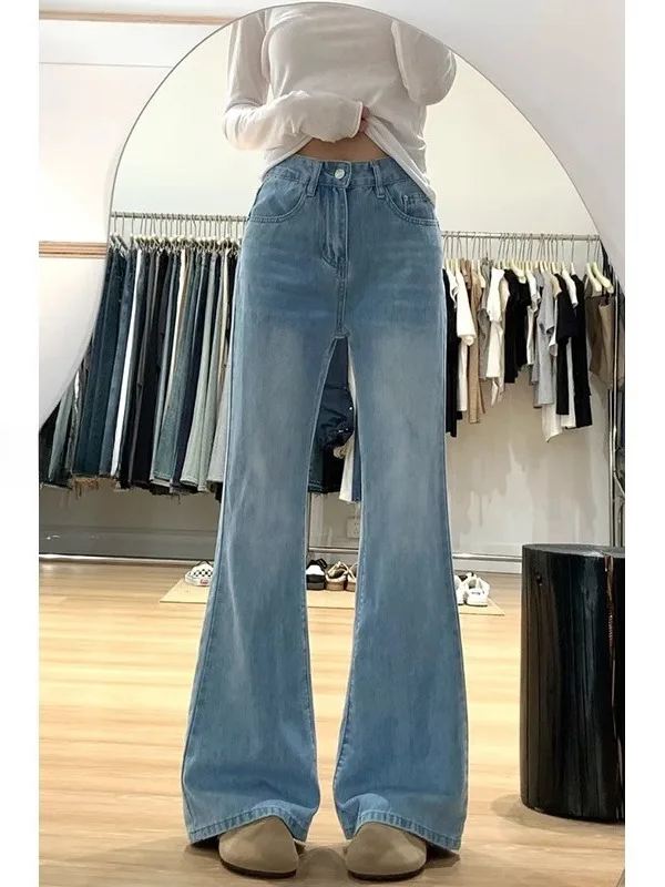 

Light Color Elastic Bell Bot Jeans Women's Spring Autumn plus Size Slimming for Pear aped Body High Waist Wide Leg Pants
