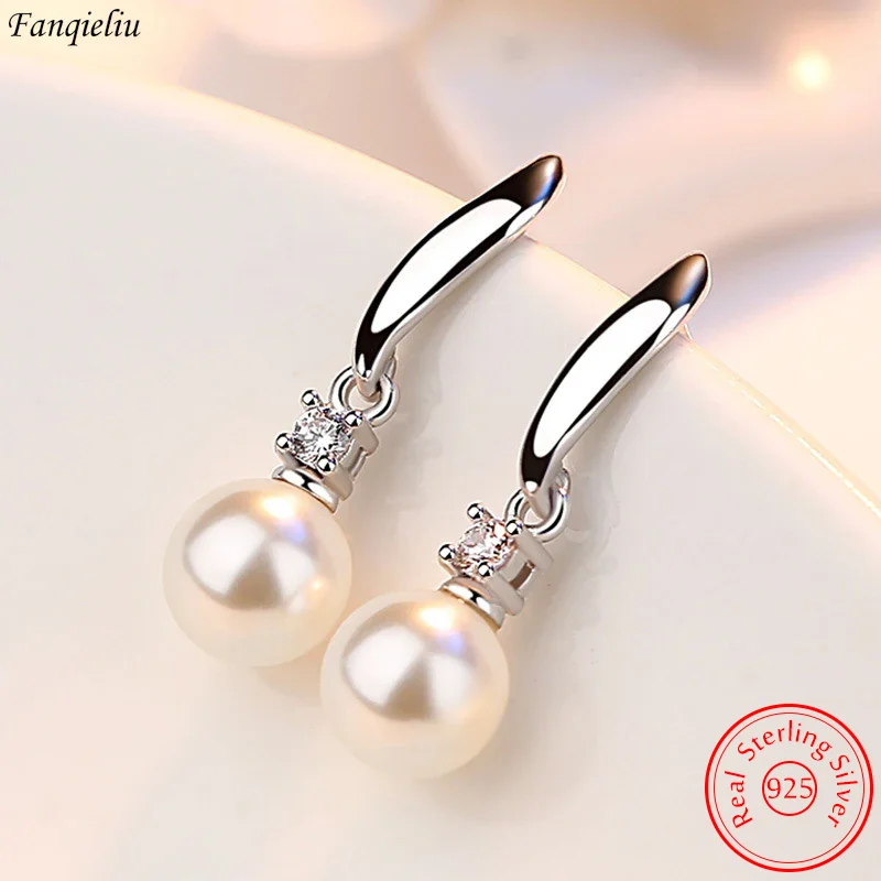 Fanqieliu High Quality Woman's 925 Sterling Silver Jewelry New Crystal Pearl Stud Earrings FQL23677