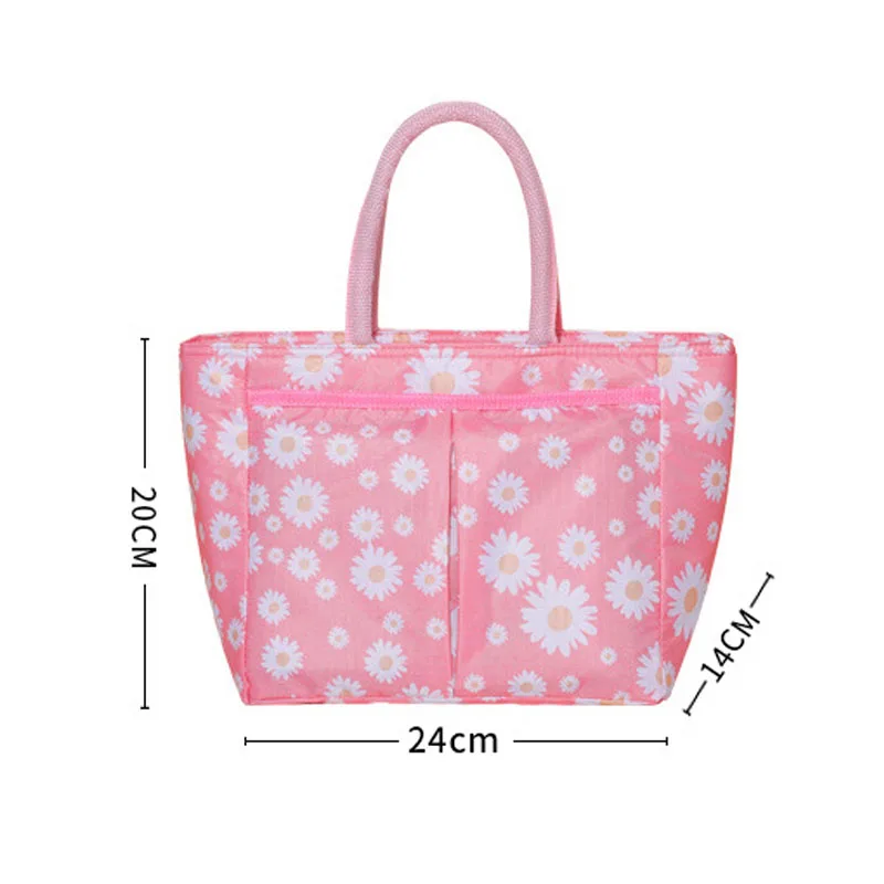 Daisy Print Cute Lunch Bag Thermal Insulation Large Capacity Portable Picnic Hangbag Office Lunch Box Bag Kids School Lunch Bags