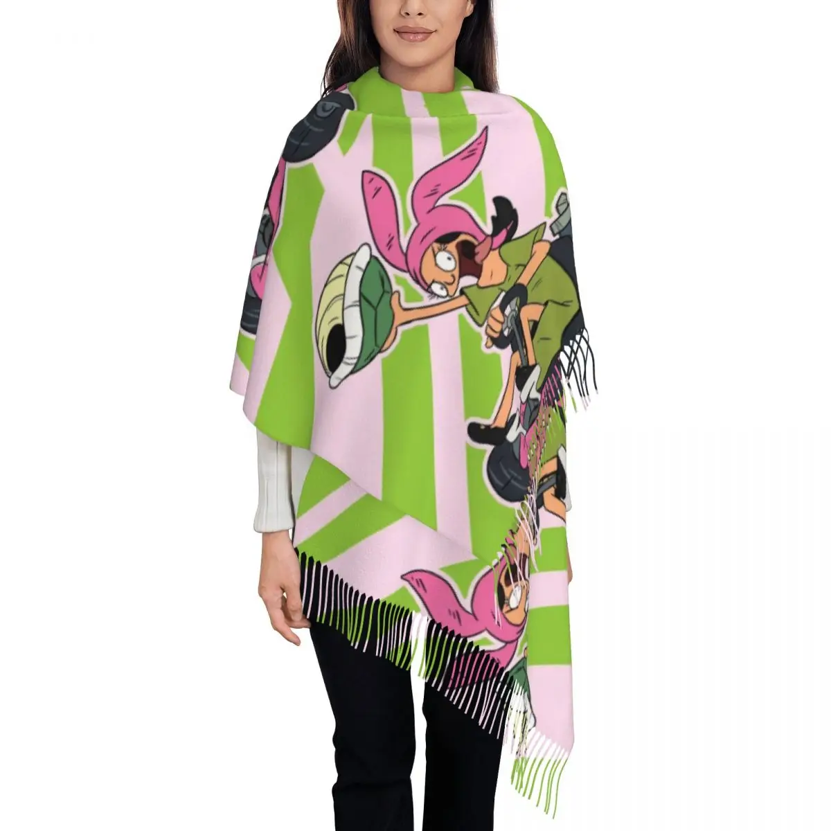 

Женские шарфы с большим бобом и бордорами на заказ, американские анимационные шарфы, женские зимне-осенние толстые теплые шаль с кисточками, шарф