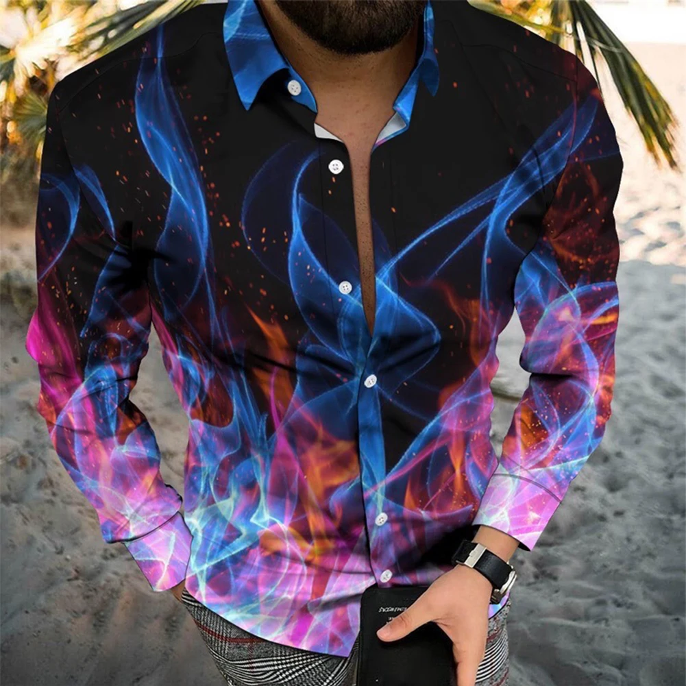 2023 New Autumn Fashion Men Print Button Down Muscle Fitness Shirts Baroque Long Sleeve Party T Dress Up  Vintage Streetwear