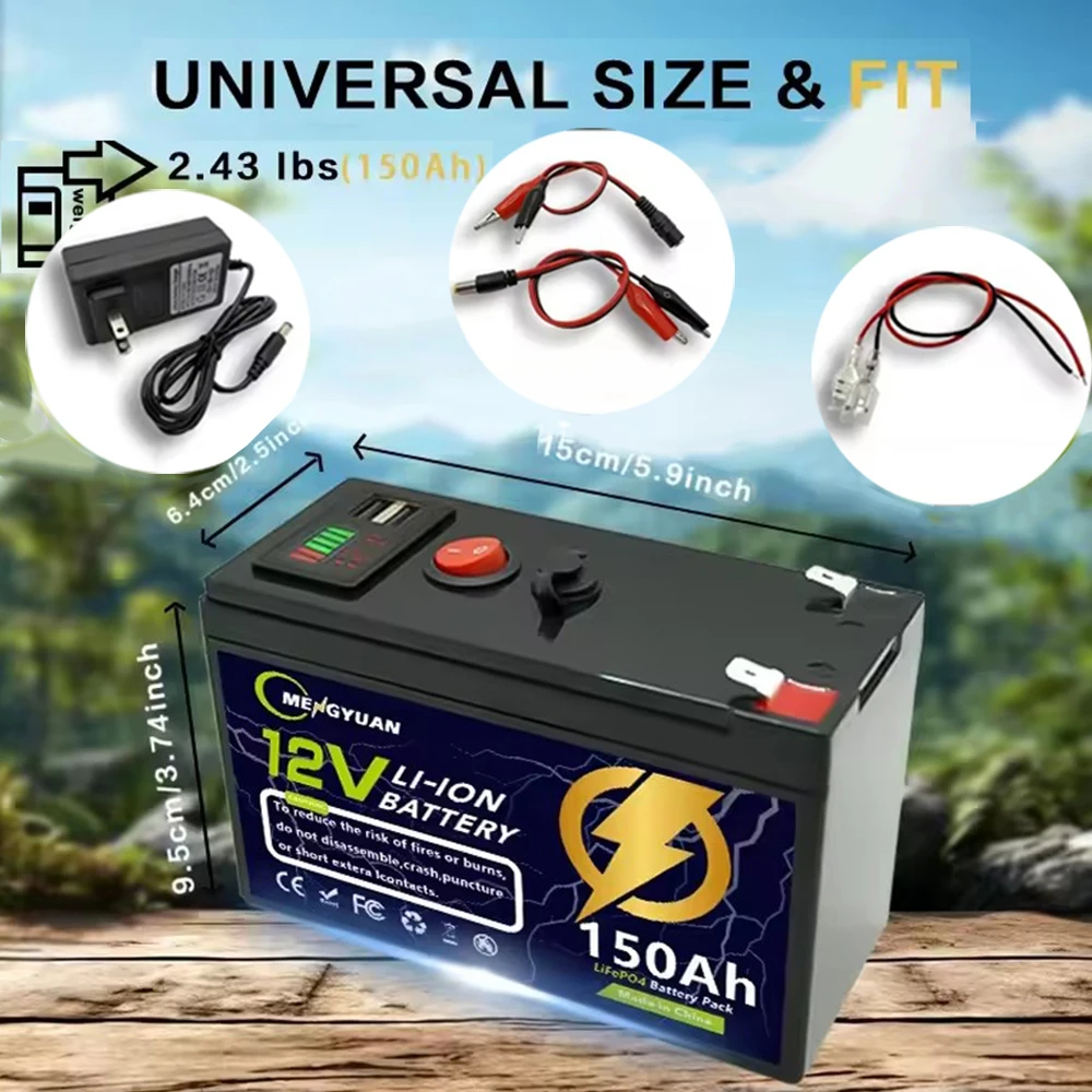 

12V LiFeP04 Lithium Battery Deep 6000+ Cycles BMS For Solar Fish Finder Outdoor Camping Power Wheel Car Boat Home RV USB Battery