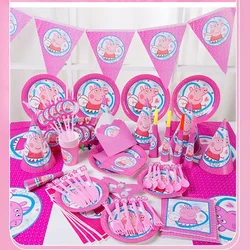 Peppa Pig, artículos de cumpleaños para niños, altavoz, plato de cena, taza de papel, bandera, fiesta, cumpleaños para niños, regalo de fiesta familiar