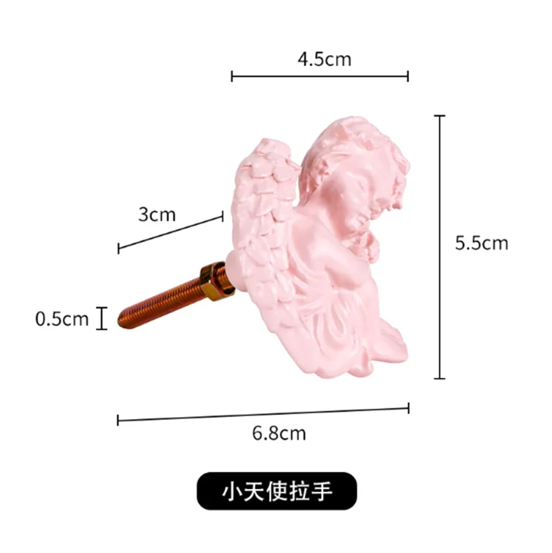 French Iron Angel Furniture Handle Cabinet Handles Single-hole Door Drawer Knobs Pink Cupbaord Wardrobe Closet Pulls For Room