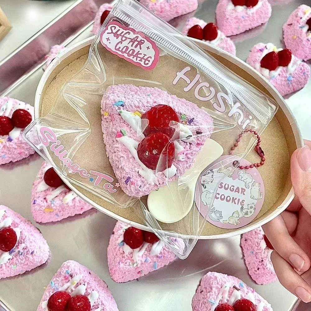 1pc Strawberry Cream Triangle Cake Soft Sculpture Alleviate Daily Stress Tension Stress Relief Slow Rebound Simulated Gift Toy.