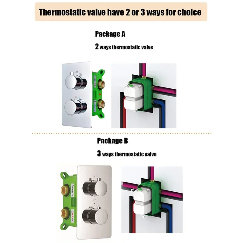 Imagem -02 - Torneira Termostática de Parede para Chuveiro e Maneiras Material de Latão Cromado Válvula Misturadora de Chuveiro de Banho de Alta Qualidade com Caixa Embutida