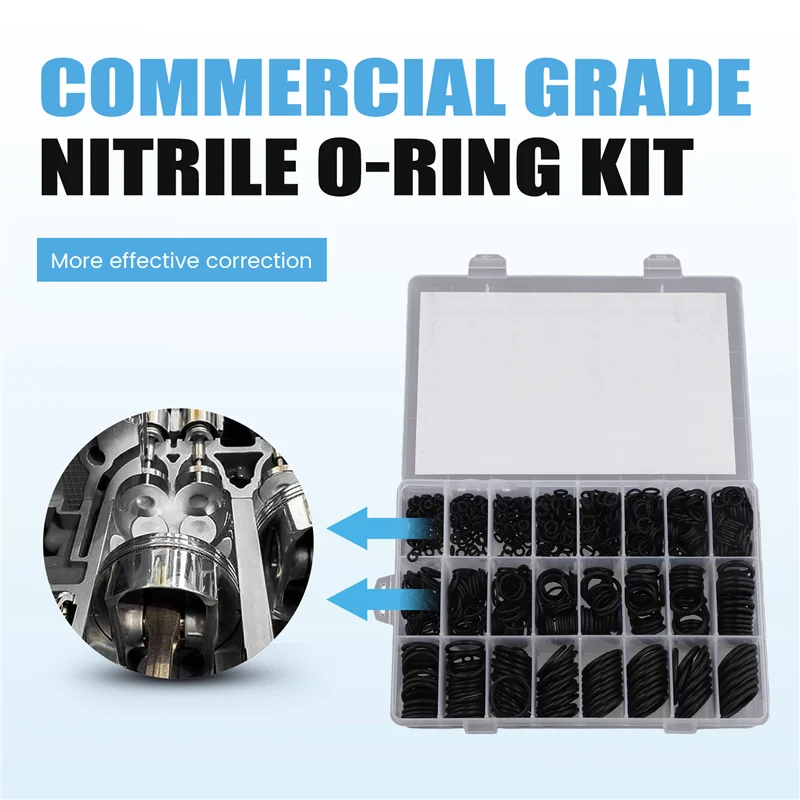 1200Pcs O 링 씰링 와셔 검정색 고무 O-링 배관 가스켓 내유성 고온 Oring Kit-AT64