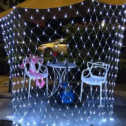 Luces de hadas navideñas para exteriores, guirnalda decorativa de 220V con enchufe europeo, 8 modos, luces Led de malla para pesca, hogar, boda, parque, jardín