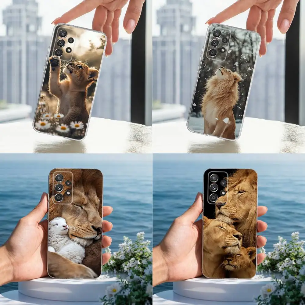 

Belief Art Lion And Sheep Phone Case For Samsung A30,71,51,S9,10,20,Ultra,FE,Lite, S22,23,21,PIus,Transparent, Silicone Case